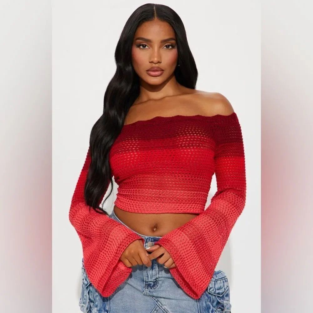 Fashion Nova Women's Summer Sunsets Off Shoulder Crochet Top Red/combo Size Med
